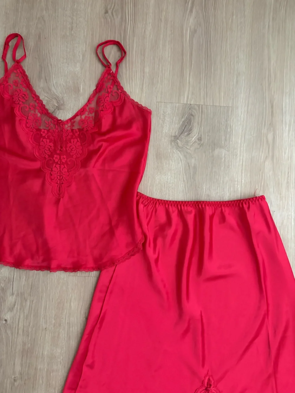 Red Satin Lace Chemise two piece set - Women Intimates - Picture 3 of 5